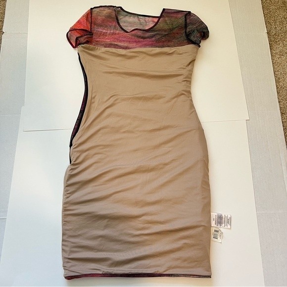 BCBG Max Azria Donna MultiColor Unique Ruched Dress Mesh Bodycon Cap Sleeve SZ S - Picture 12 of 12